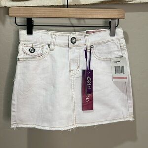 Vigoss Skirt Jean Girl Size 10 White Adjustable Waist Bling Rhinestone Fray Mini